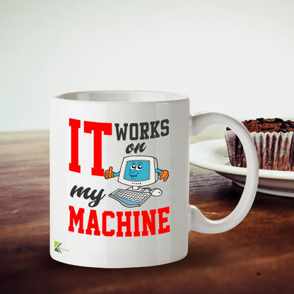 Kruzroyal DZ949 Funny IT Coffee Mug | 11oz White Ceramic Programmer Gift | It Works On My Machine Sarcastic Tech Humor Mug with Retro Computer Design