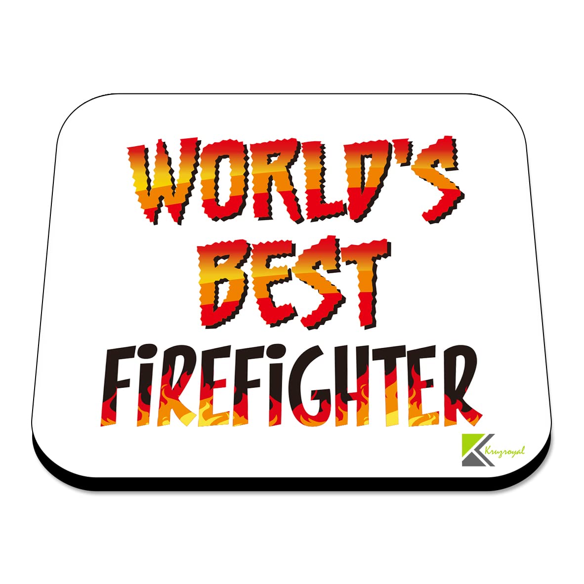 WB055 World's Best Firefighter MDF Wooden Coaster by Kruzroyal | Gift for Firefighter | Unique Novelty Present | 9cm x 9cm | Coffee Tea MDF Wooden Coaster