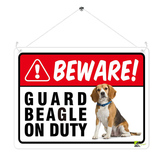 Kruzroyal MP343 BEWARE!, Guard beagle on duty. Funny Novelty Retro Vintage Metal Wall Sign Plaque 20cm x 15cm