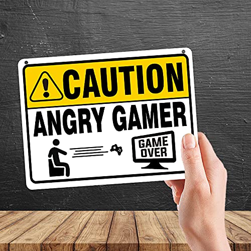 Kruzroyal MP387 CAUTION ANGRY GAMER, Game over. Funny Novelty Retro Vintage Metal Wall Sign Plaque 20cm x 15cm