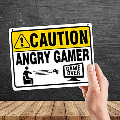 Kruzroyal MP387 CAUTION ANGRY GAMER, Game over. Funny Novelty Retro Vintage Metal Wall Sign Plaque 20cm x 15cm