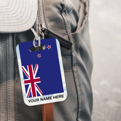PLT277 Personalised Name with New Zealand Flag Novelty Funny Unique Designer Gift Glossy Plastic Suitcase Luggage Tag