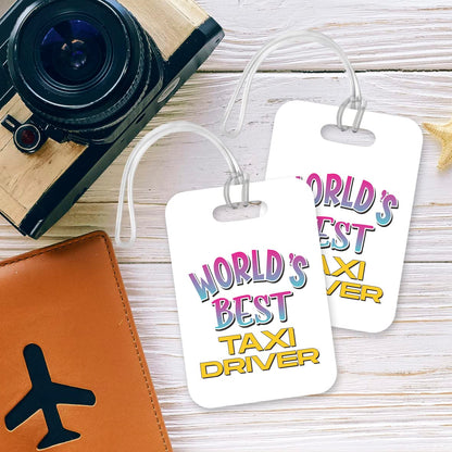 LT493 World's Best Taxi Driver Novelty Funny Unique Designer Gift, Suitcase, Glossy Plastic Luggage Tag for Taxi Driver