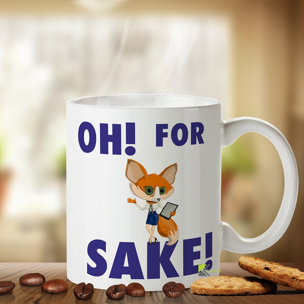 Kruzroyal Oh for Fox Sake Mug - Funny Novelty Gift, 11oz Ceramic Coffee Cup, Rude Humour Present