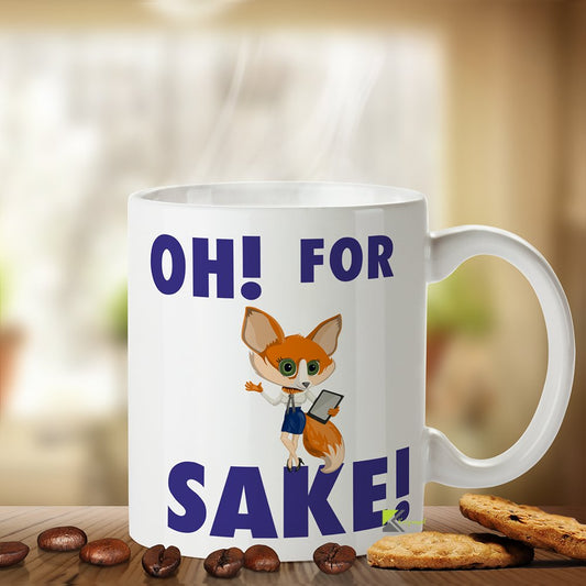 Kruzroyal Oh for Fox Sake Mug - Funny Novelty Gift, 11oz Ceramic Coffee Cup, Rude Humour Present