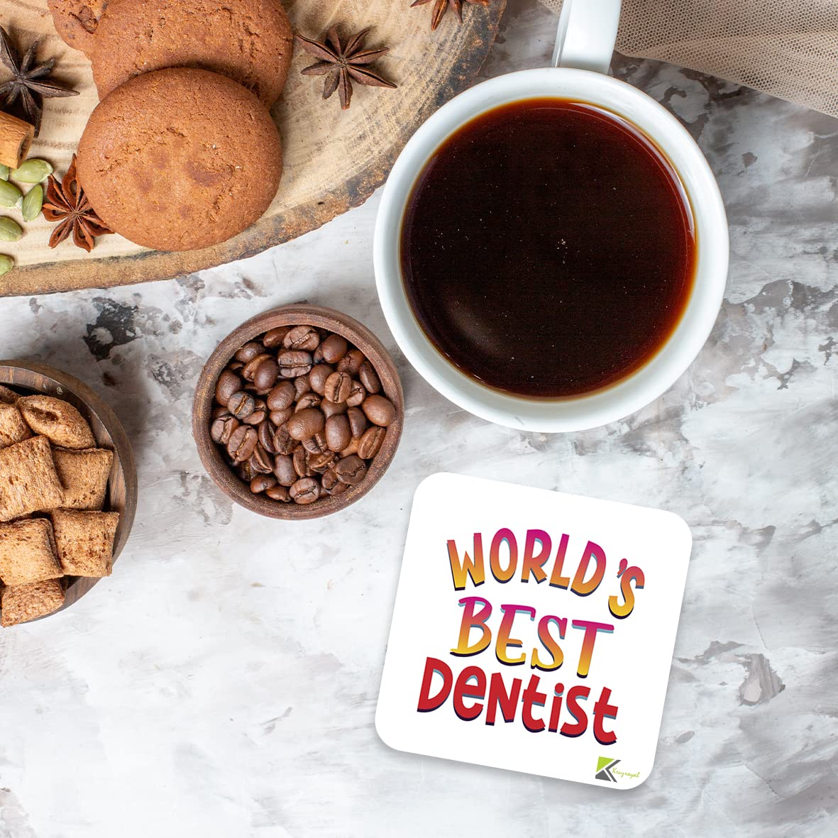 WB059 World's Best Dentist MDF Wooden Coaster by Kruzroyal | Gift for Dentist | Unique Novelty Present | 9cm x 9cm | Coffee Tea MDF Wooden Coaster