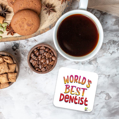 WB059 World's Best Dentist MDF Wooden Coaster by Kruzroyal | Gift for Dentist | Unique Novelty Present | 9cm x 9cm | Coffee Tea MDF Wooden Coaster