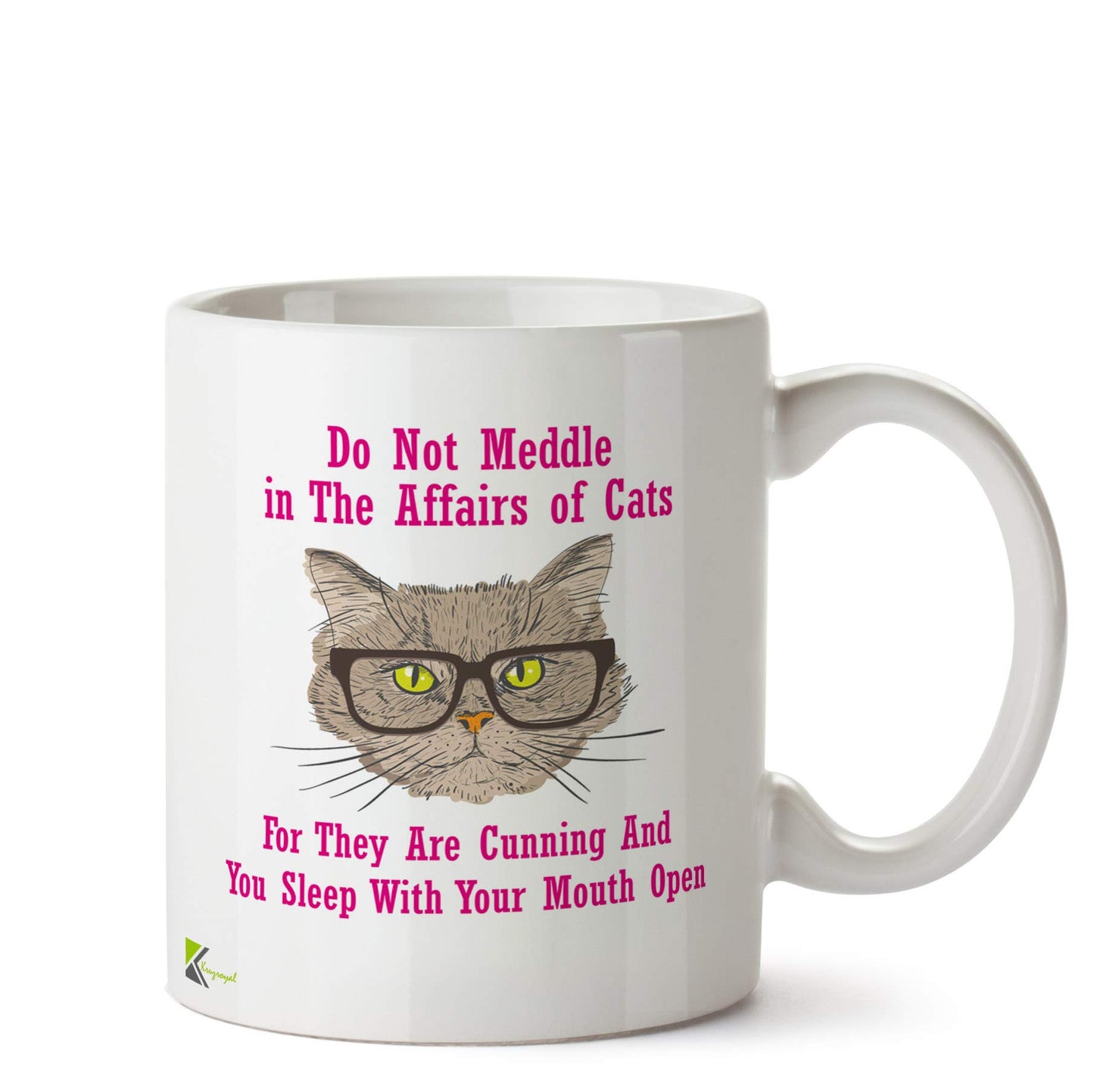 Kruzroyal Do Not Meddle Cat Mug | Funny Cunning Pet Owner Warning Humour Ceramic Coffee Tea Cup Gift for Cat Lover Friend