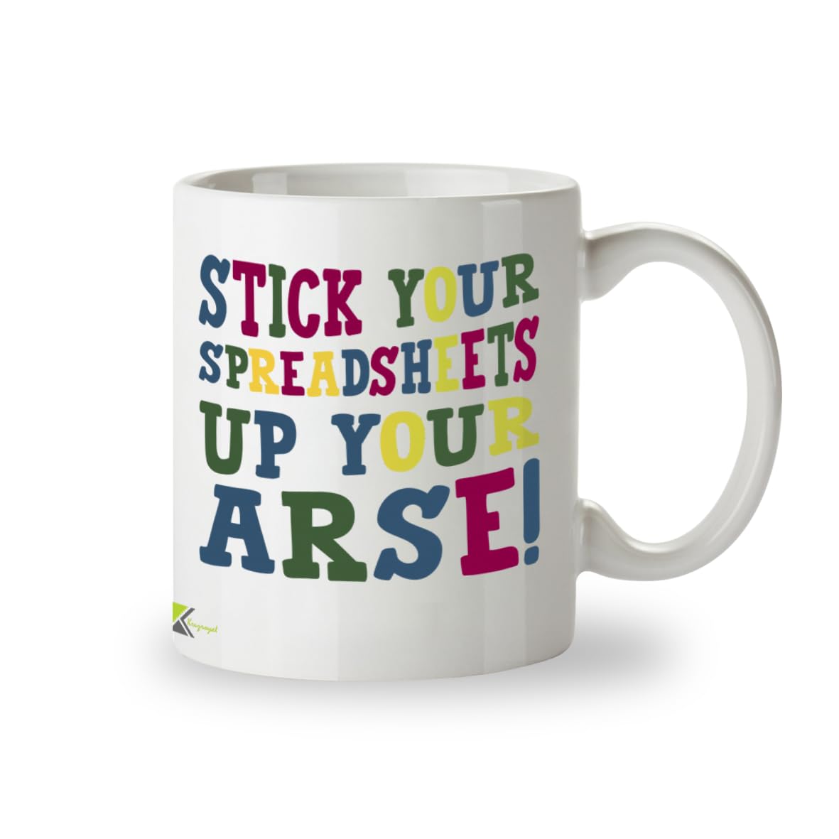 Kruzroyal Rude Office Mug, Stick Your Spreadsheets Up Your A*se Design, Funny Novelty Gift for Accountant, Colleague or Boss, White Ceramic Coffee Tea Cup, 11 oz DZ123
