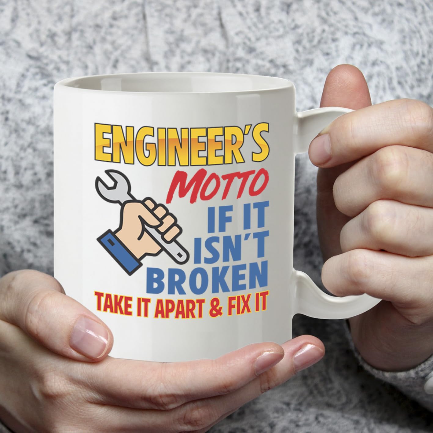 Kruzroyal Engineer's Motto Funny Mug - Novelty Engineering Cup Great Gag Present for Men Dad Colleague Mechanic