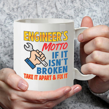 Kruzroyal Engineer's Motto Funny Mug - Novelty Engineering Cup Great Gag Present for Men Dad Colleague Mechanic