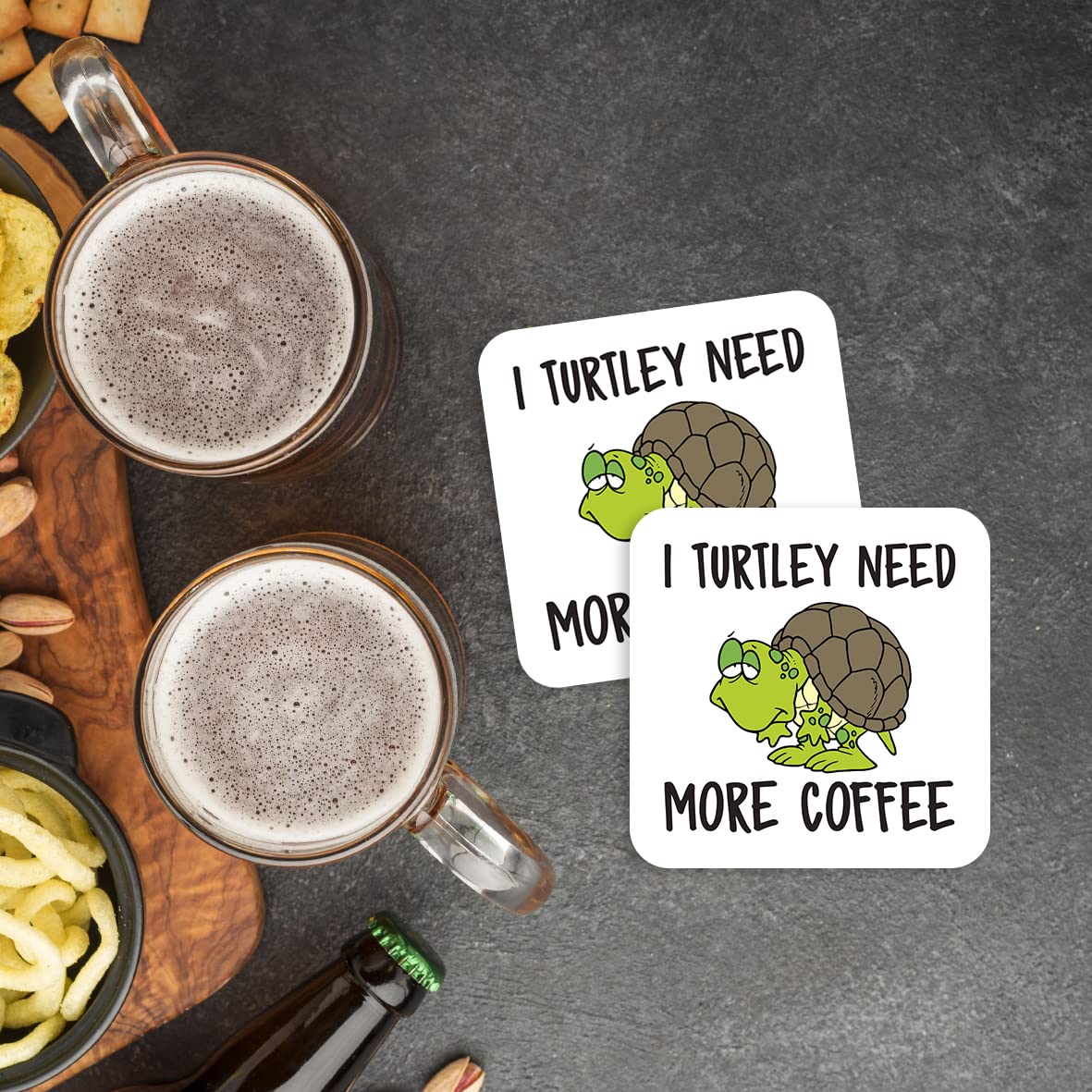 CS705 I Turtley Need More Coffee Novelty Funny Coffee Tea Drink Gift Glossy MDF Wooden Coaster