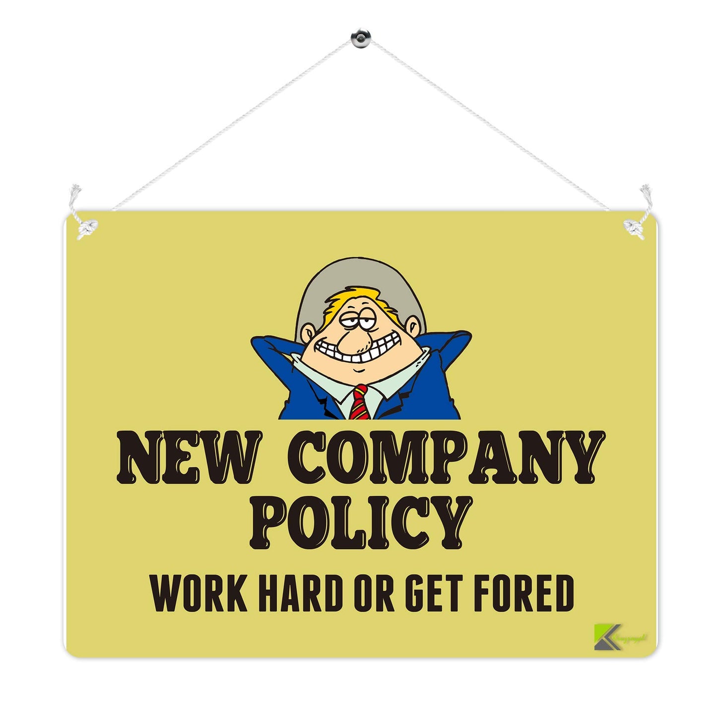Kruzroyal MP318 NEW COMPANY POLICY, Work hard or get fired Funny Novelty Retro Vintage Metal Wall Sign Plaque 20cm x 15cm