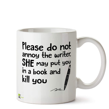 Kruzroyal Do Not Annoy Writer Mug | Funny Book Author Gift Ceramic Coffee Tea Cup for Novelist, Editor, Friend | She May Put You in a Book