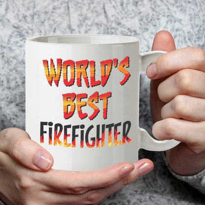 Kruzroyal DZ855 World's Best Firefighter Mug 11oz - White Ceramic Cup for Fireman, Fire Crew - Ideal Birthday, Retirement, Passing Out Present