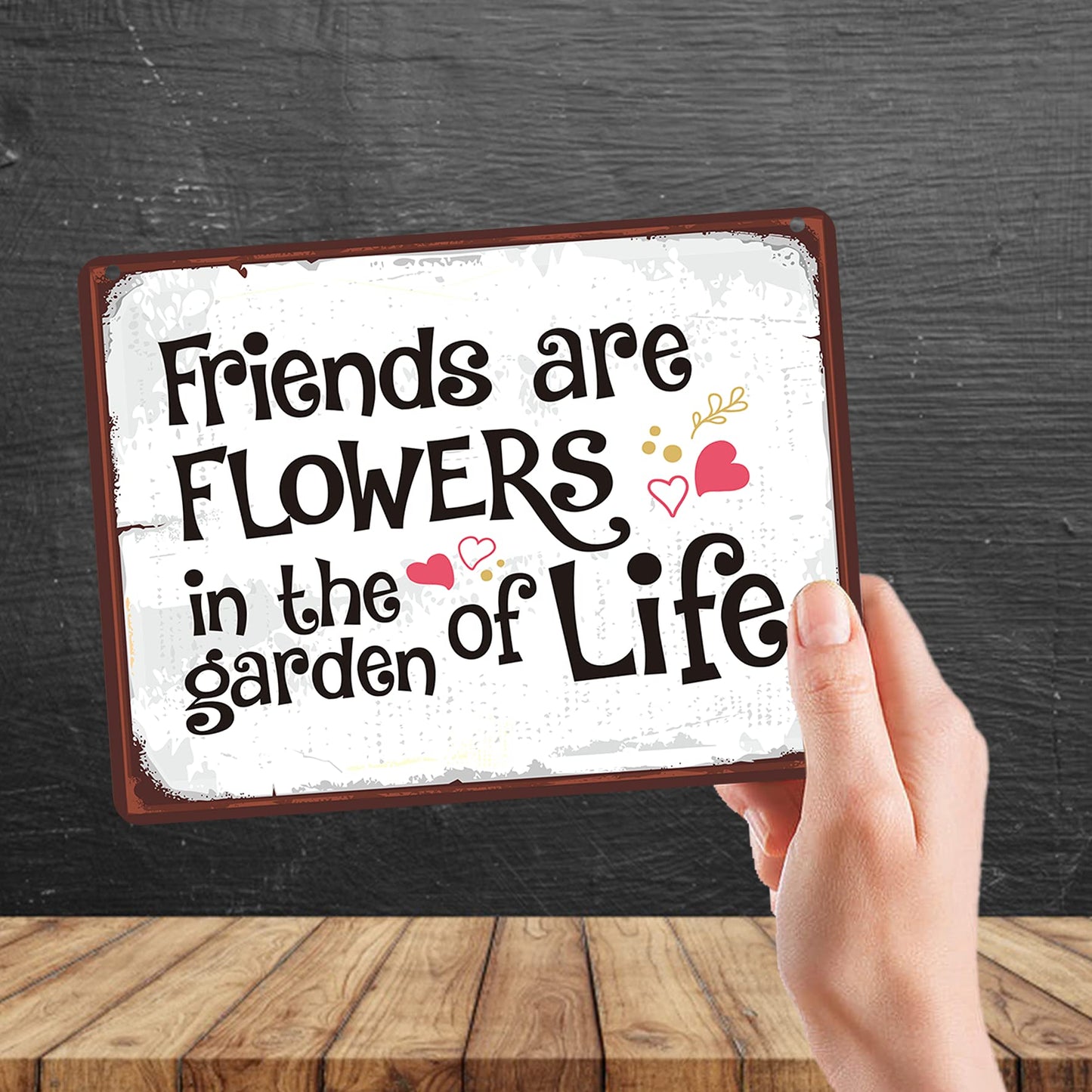 Kruzroyal MP171 Friends are flowers in the garden of life Funny Novelty Retro Vintage Metal Wall Sign Plaque 20cm x 15cm