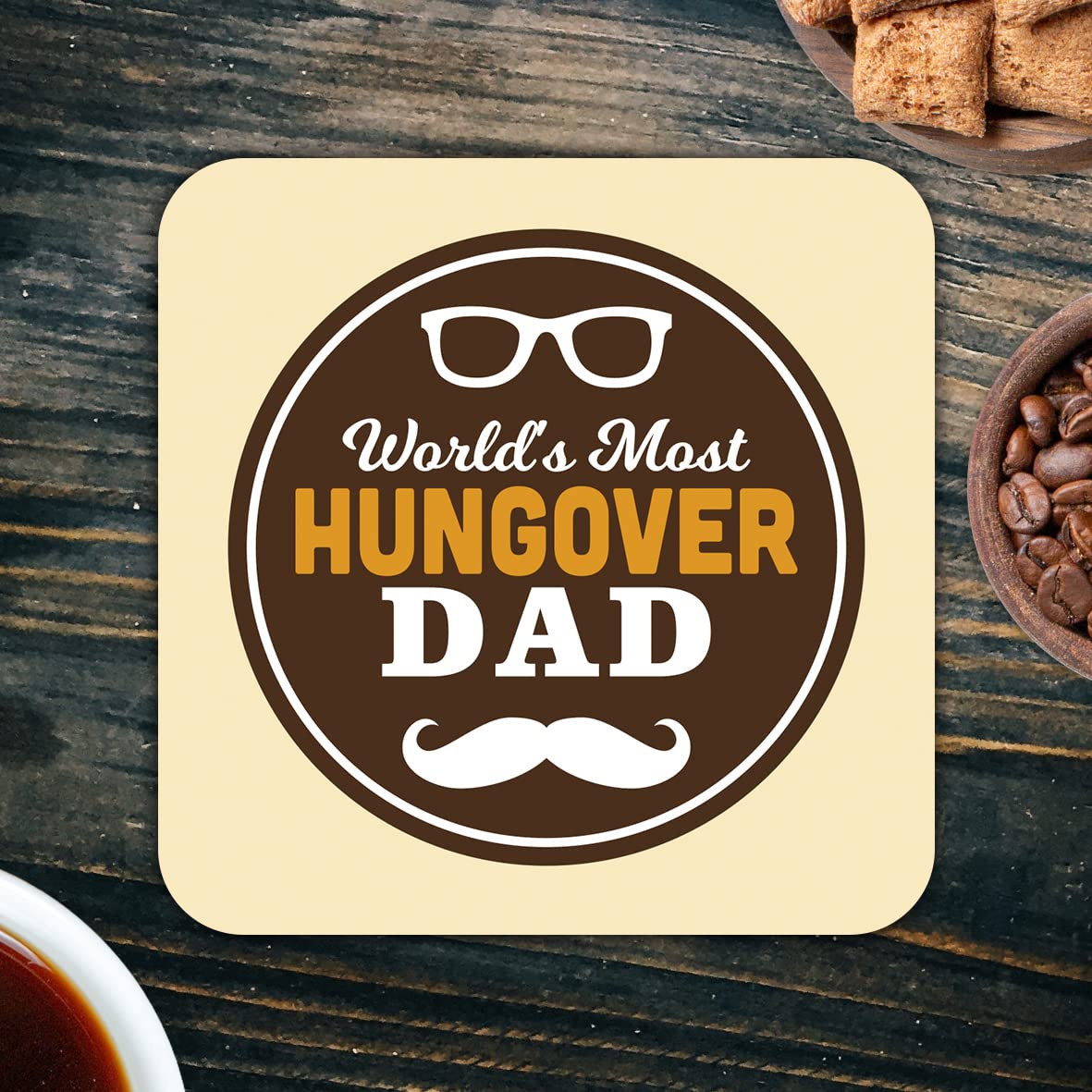 CS650 World's Most Hungover Dad Novelty Funny Coffee Tea Drink Gift Glossy MDF Wooden Coaster