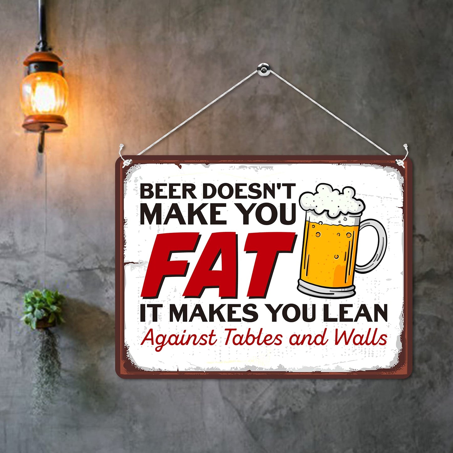 Kruzroyal MP200 Beer doesn't make you fat it makes you lean against tables and walls Funny Novelty Retro Vintage Metal Wall Sign Plaque 20cm x 15cm
