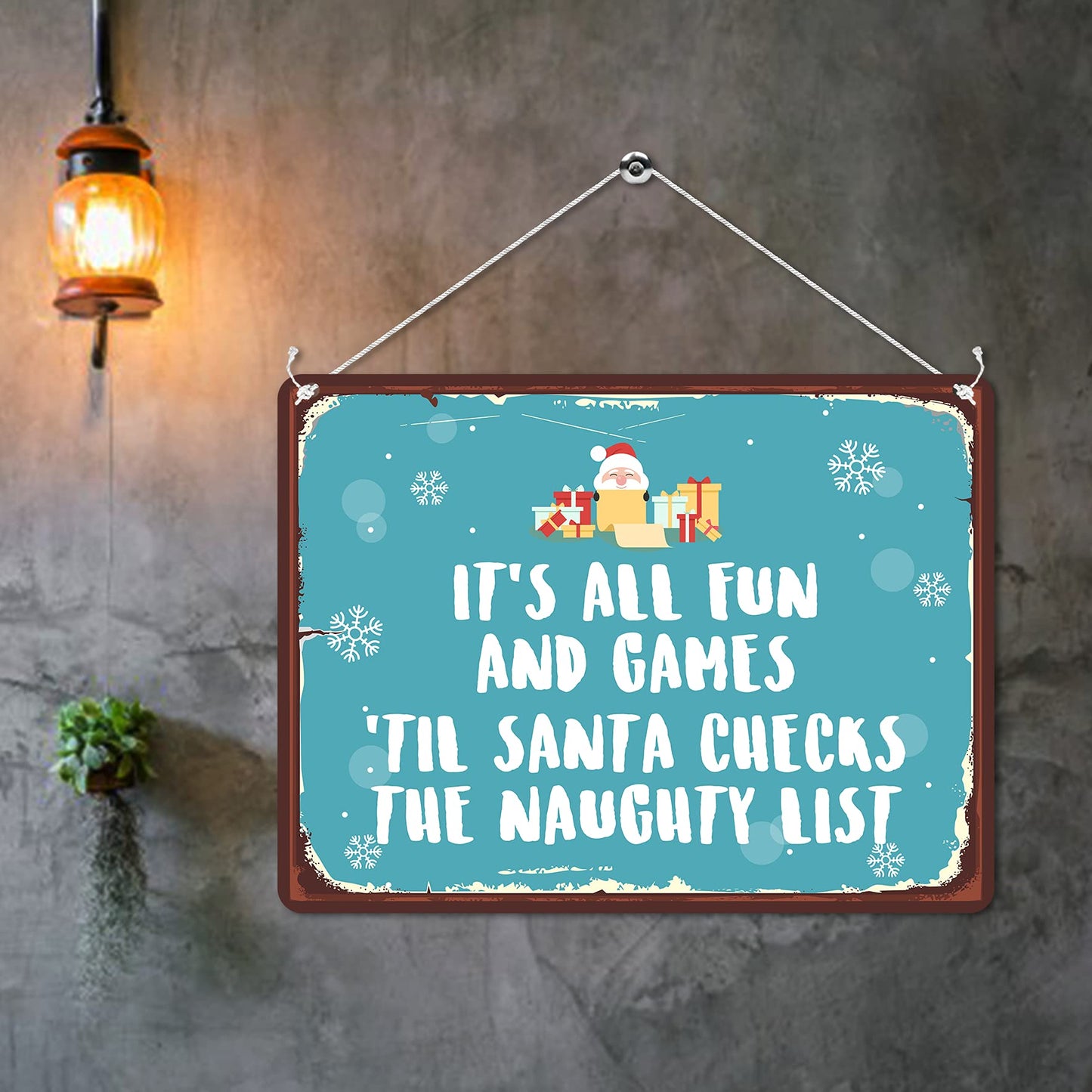 Kruzroyal MP136 It's all fun and games Till santa checks the naughty list Funny Novelty Retro Vintage Metal Wall Sign Plaque 20cm x 15cm