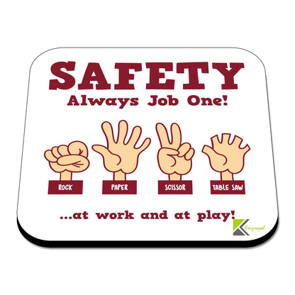 CS592 Safety Always Job One! Rock Paper Scissor Novelty Funny Coffee Tea Drink Gift Glossy MDF Wooden Coaster