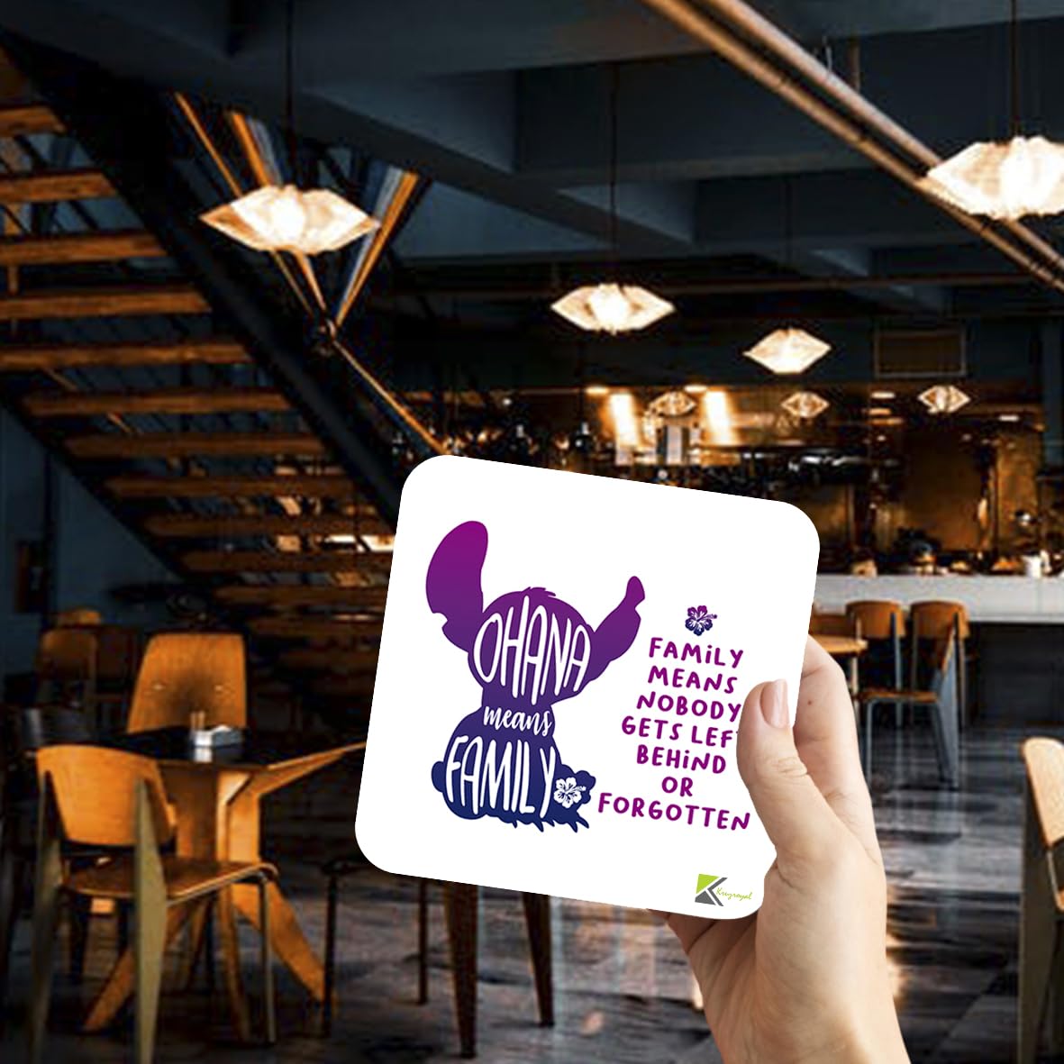 CS820 Ohana means family, family means nobody gets left behind or forgotten Novelty Funny Coffee Tea Drink Gift Glossy MDF Wooden Coaster | Sentimental Gifts for Family, Best Friend, Sister