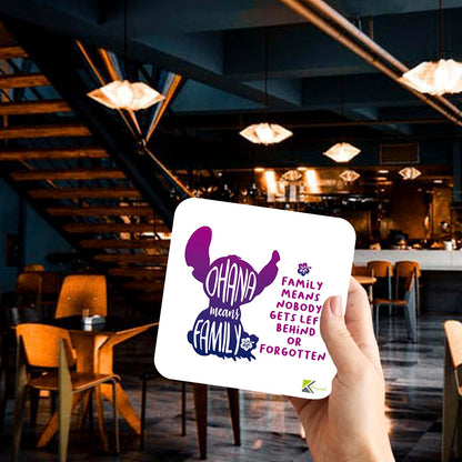 CS820 Ohana means family, family means nobody gets left behind or forgotten Novelty Funny Coffee Tea Drink Gift Glossy MDF Wooden Coaster | Sentimental Gifts for Family, Best Friend, Sister