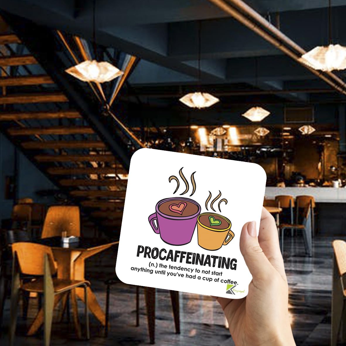 CS233 Defination procaffeinating Novelty Funny Coffee Tea Drink Gift Glossy MDF Wooden Coaster | Humorous Gift for Colleague, Office Worker, Friend - Desk Accessory