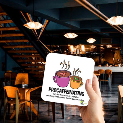 CS233 Defination procaffeinating Novelty Funny Coffee Tea Drink Gift Glossy MDF Wooden Coaster | Humorous Gift for Colleague, Office Worker, Friend - Desk Accessory