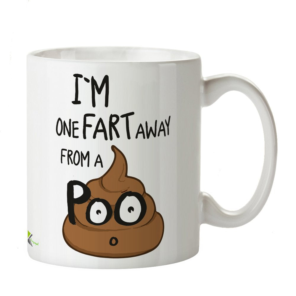 DZ276 I'm one fart away from a poo Funny Novelty Great Gift Idea Coffee Tea Mug | Rude Gag Gift for Men, Dad, Husband | Fart Humour Coffee Cup | Secret Santa, Birthday Banter Present for Him, 11oz