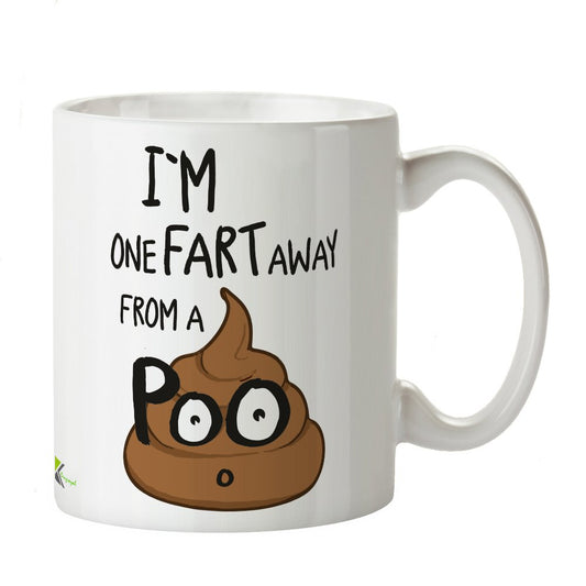 DZ276 I'm one fart away from a poo Funny Novelty Great Gift Idea Coffee Tea Mug | Rude Gag Gift for Men, Dad, Husband | Fart Humour Coffee Cup | Secret Santa, Birthday Banter Present for Him, 11oz
