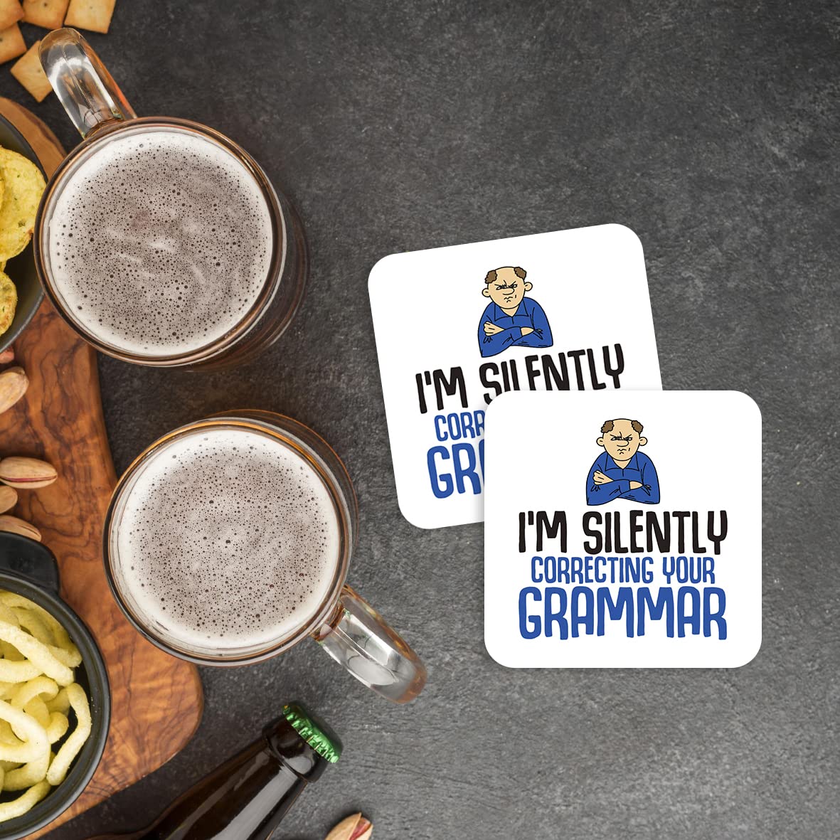 CS455 I'm Silently Correcting Your Grammar Novelty Funny Coffee Tea Drink Gift Glossy MDF Wooden Coaster