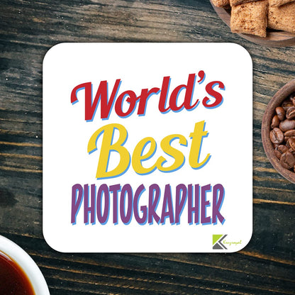 WB068 World's Best Photographer MDF Wooden Coaster by Kruzroyal | Gift for Photographer | Unique Novelty Present | 9cm x 9cm | Coffee Tea MDF Wooden Coaster