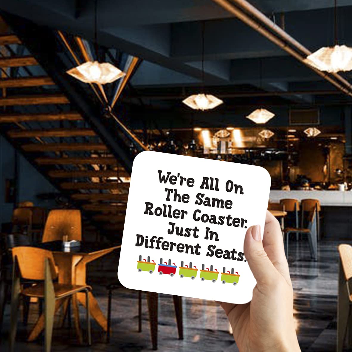 CS549 We're All on The Same Roller Coaster. just in Different Seats. Novelty Funny Coffee Tea Drink Gift Glossy MDF Wooden Coaster