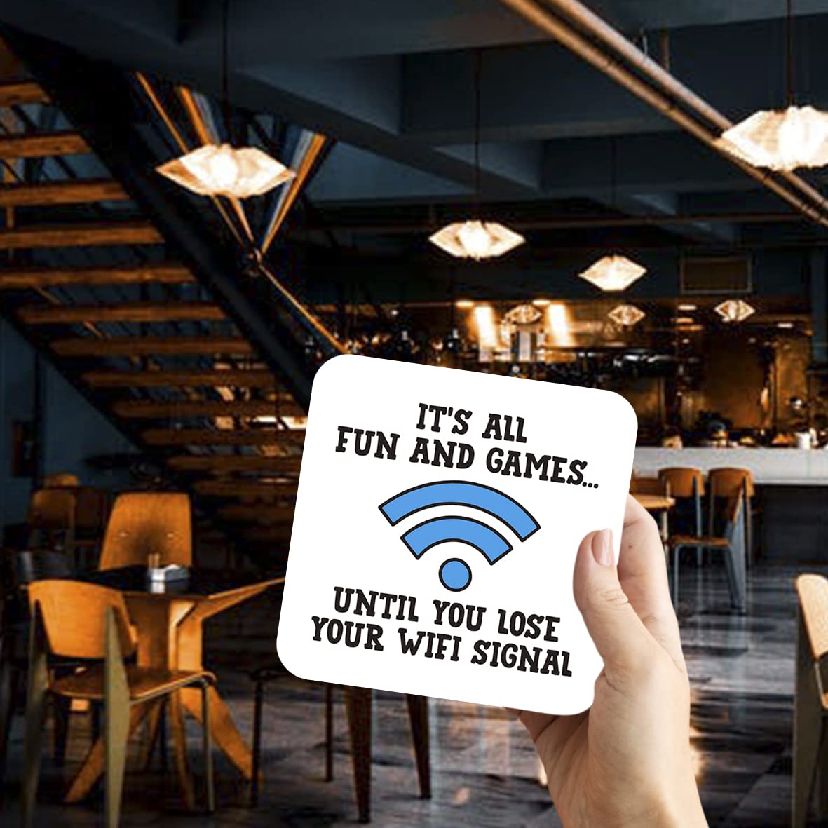 CS422 It's All Fun and Games, Untill You Lose Your WiFi Signal Novelty Funny Coffee Tea Drink Gift Glossy MDF Wooden Coaster