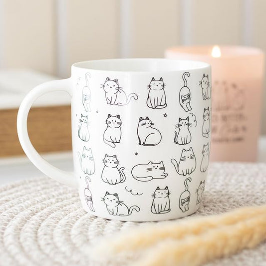 Something Different Wholesale White Happy Cat Mug | Cute Ceramic Mug for Cat Lovers | Whimsical Coffee Cup | Feline Gift | 500ml