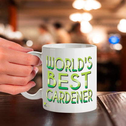 Kruzroyal DZ876 World's Best Gardener Mug 11oz - White Ceramic Cup for Dad, Grandad, Allotment Holder - Funny Birthday, Father's Day Present