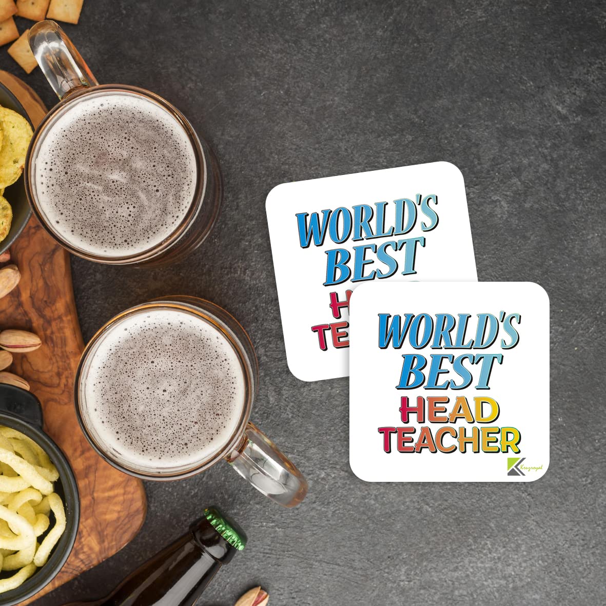 WB047 World's Best Head Teacher MDF Wooden Coaster by Kruzroyal | Gift for Head Teacher | Unique Novelty Present | 9cm x 9cm | Coffee Tea MDF Wooden Coaster
