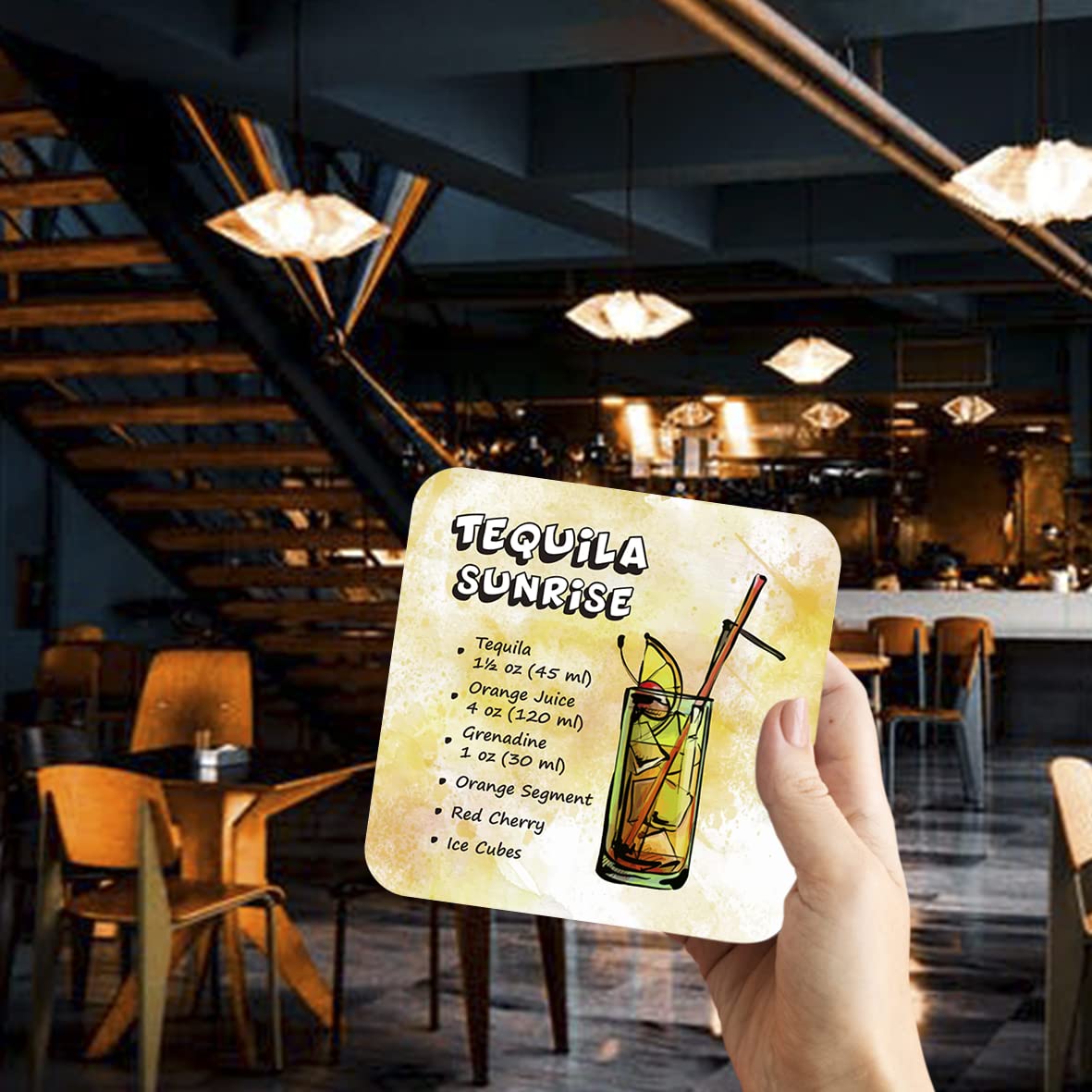 CS691 Drink Recipe Tequila Sunrise Novelty Funny Coffee Tea Drink Gift Glossy MDF Wooden Coaster