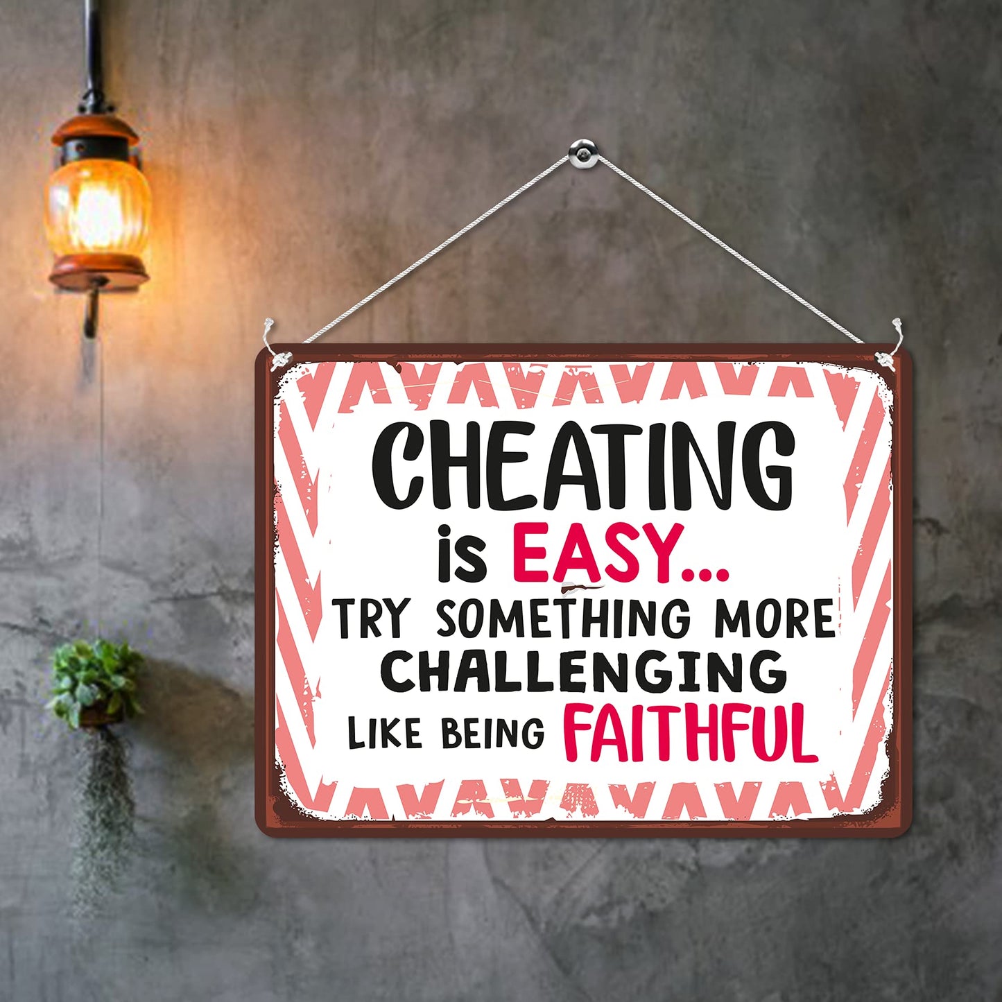Kruzroyal MP174 Cheating is easy... Try something more challenging like being faithful Funny Novelty Retro Vintage Metal Wall Sign Plaque 20cm x 15cm