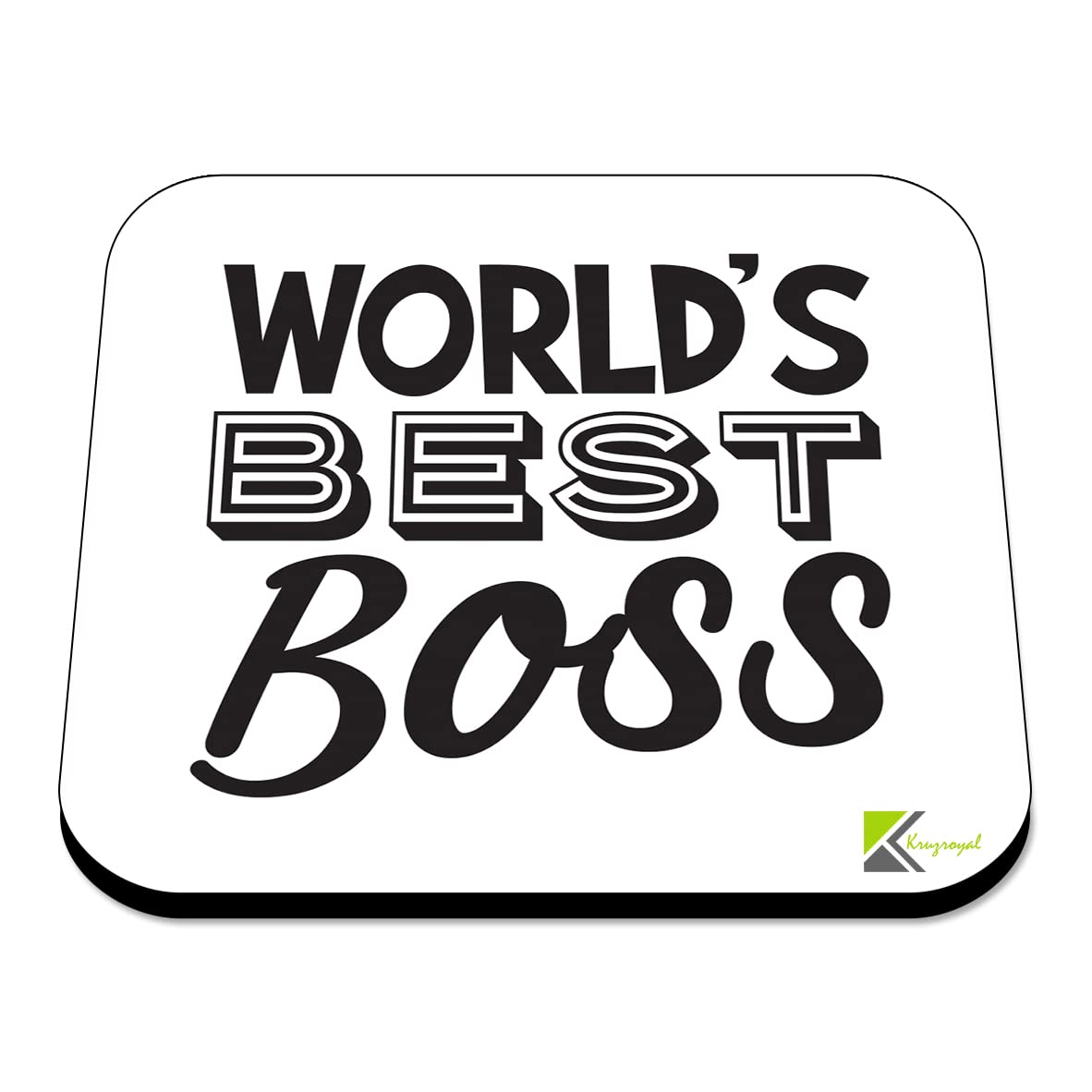 WB012 World's Best Boss MDF Wooden Coaster by Kruzroyal | Gift for Boss| Unique Novelty Present | 9cm x 9cm | Coffee Tea MDF Wooden Coaster