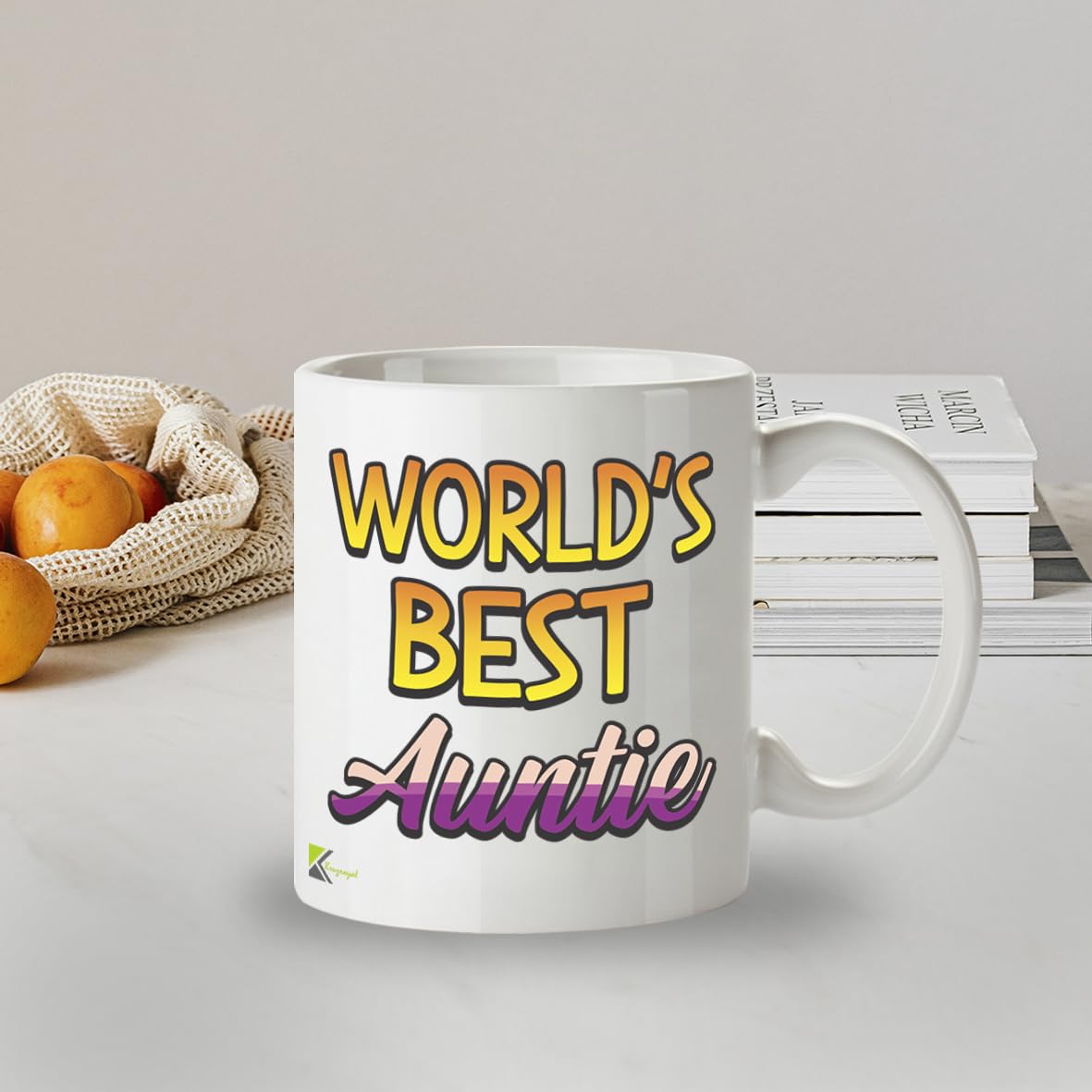 Kruzroyal DZ826 World's Best Auntie Mug 11oz - White Ceramic Coffee & Tea Cup for Aunty, Godmother - Ideal Birthday or Mother's Day Present for Her