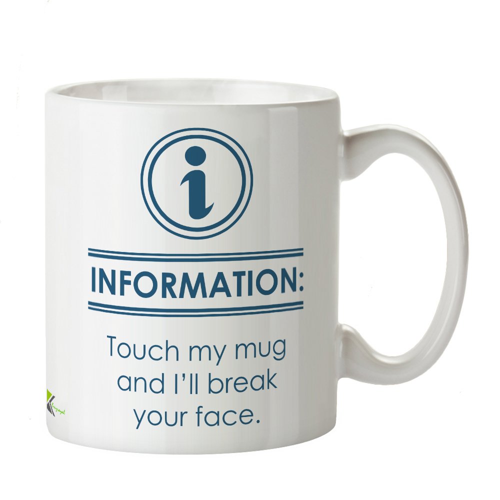 Kruzroyal Funny Warning Mug, Information Do Not Touch Design, Territorial Novelty Gift for Coworker, Boss or Dad, White Ceramic Coffee Cup, 11 oz