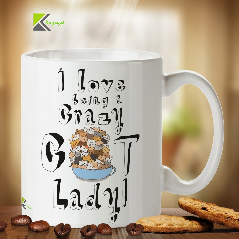 Kruzroyal DZ386 i Love Being a Crazy cat Lady! Funny Novelty Great Gift Idea Coffee Tea Mug