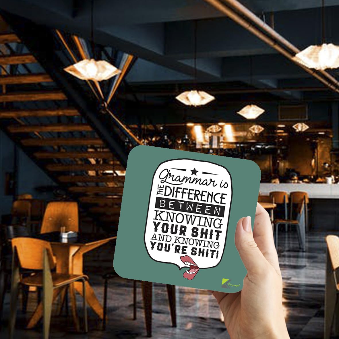 CS289 Grammar is The Difference Between Knowing Your Shit and Knowing You're Shit! Novelty Funny Coffee Tea Drink Gift Glossy MDF Wooden Coaster