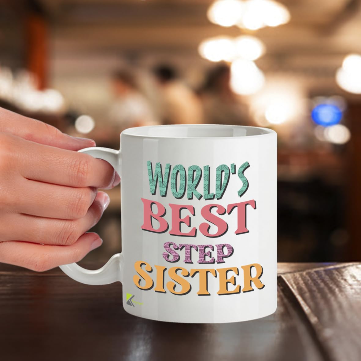 Kruzroyal DZ818 World's Best Step Sister Mug 11oz - White Ceramic Coffee & Tea Cup for Stepsister, Bonus Sister - Ideal Birthday or Holiday Present for Her