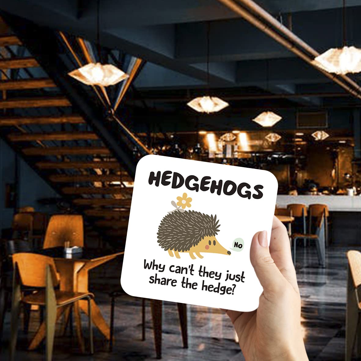 CS723 Hedgehogs Why Can't They just Share The Hedge? Novelty Funny Coffee Tea Drink Gift Glossy MDF Wooden Coaster